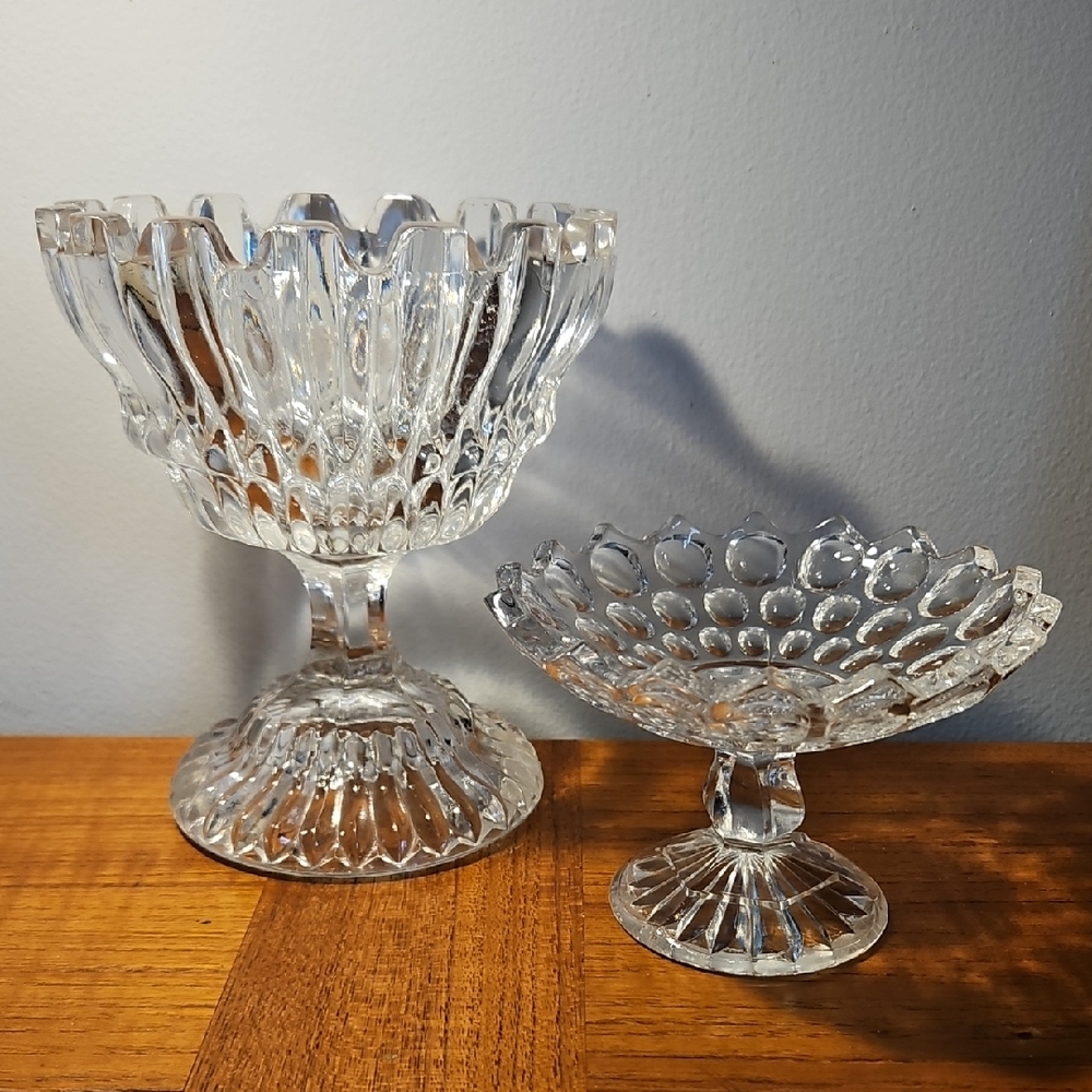 Vintage Clear Glass Footed Compote Set